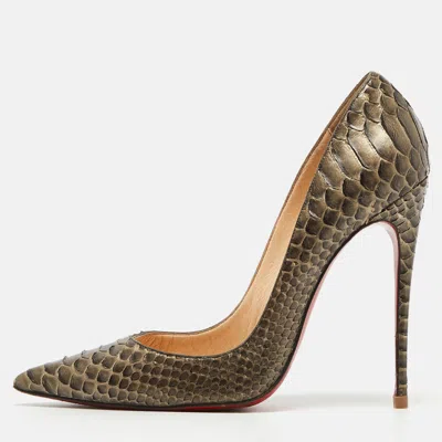 Pre-owned Christian Louboutin Grey Python Leather So Kate Pumps Size 38 In Green