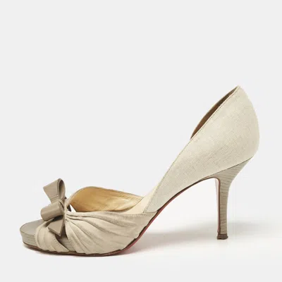 Pre-owned Christian Louboutin Grey Suede And Linen Lady Turner 90 Pumps Size 36