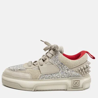 Pre-owned Christian Louboutin Grey Suede Astroloubi Strass Low Top Sneakers Size 41.5