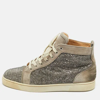 Pre-owned Christian Louboutin Grey Suede Crystal Embellished Louis High Top Sneakers Size 42.5 In Gray