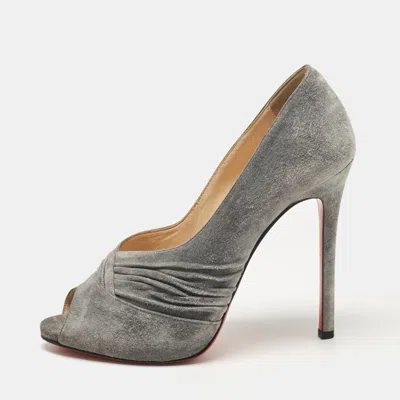 Pre-owned Christian Louboutin Grey Suede Lady Gres Peep Toe Pumps Size 38.5