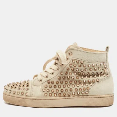 Pre-owned Christian Louboutin Grey Suede Louis Spikes Sneakers Size 37