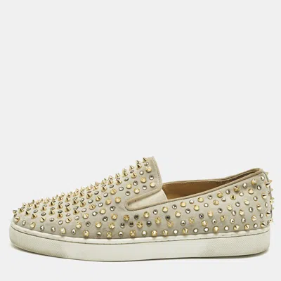 Pre-owned Christian Louboutin Grey Suede Roller Boat Slip On Sneakers Size 44 In Gray
