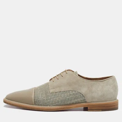 Pre-owned Christian Louboutin Grey/beige Suede And Leather Oxfords Size 44.5