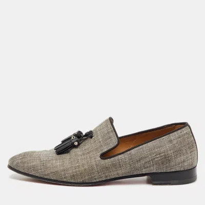 Pre-owned Christian Louboutin Grey/black Fabric Dandelion Tassel Loafers Size 41 In Gray