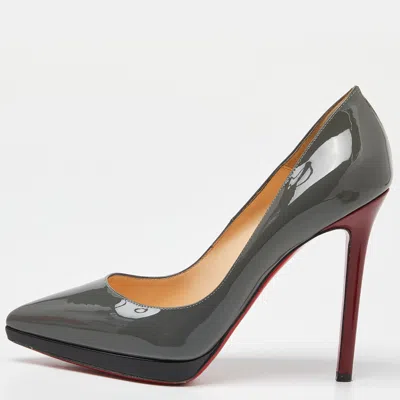 Pre-owned Christian Louboutin Grey/black Patent Leather Pigalle Plato Pumps Size 38.5