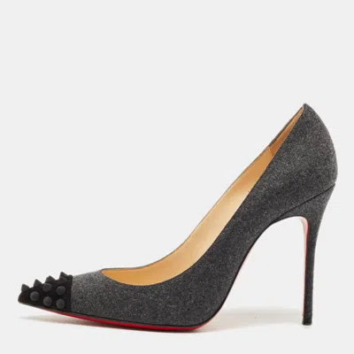 Pre-owned Christian Louboutin Grey/black Wool Geo Spiked Pumps Size 37 In Gray