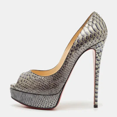 Pre-owned Christian Louboutin Grey/blue Python Lady Peep Toe Pumps Size 38.5