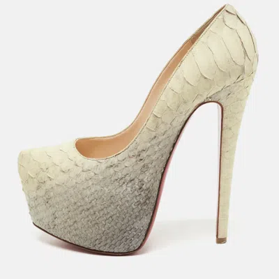 Pre-owned Christian Louboutin Grey/light Yellow Python Daffodile Pumps Size 37