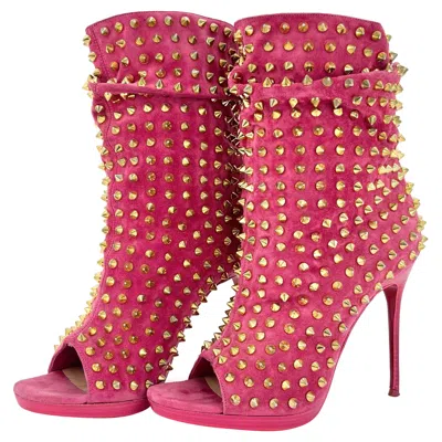Pre-owned Christian Louboutin Guerilla 120 Pink Spike Peep Toe Boots Women's 36.5 Shoes