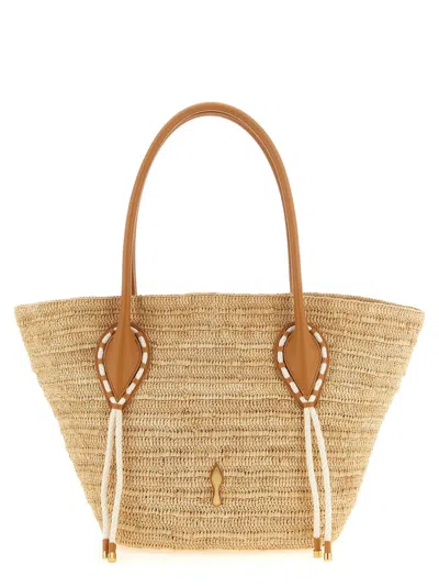 Christian Louboutin Hand-woven Raffia Tote Bag In Nude