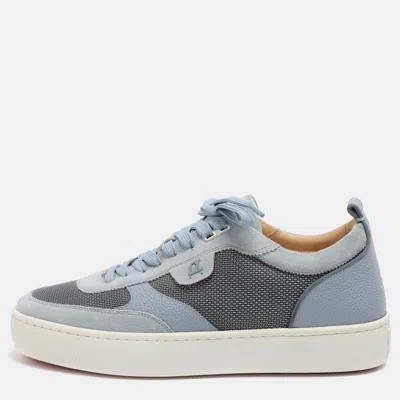 Pre-owned Christian Louboutin Happy Rui Size 45 Powder Blue Leather And Nylon Low Top Sneakers
