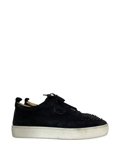 Pre-owned Christian Louboutin Happyrui Spikes Suede Sneakers In Black