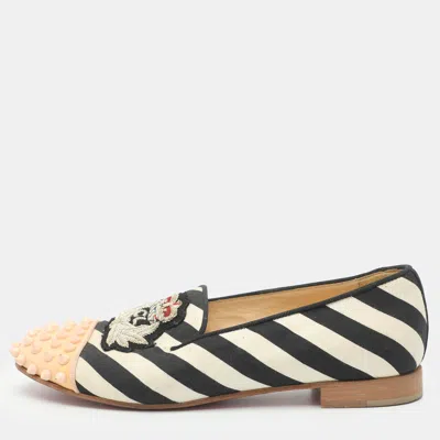 Pre-owned Christian Louboutin Harvanana Spike Size 37 Multicolor Striped Canvas And Patent Leather Loafers