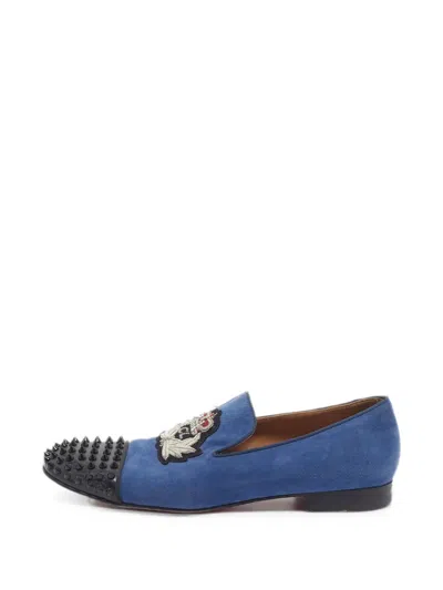 Pre-owned Christian Louboutin Harvanana Spike-detail Slippers In Blue