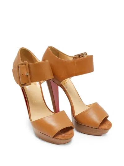 Pre-owned Christian Louboutin Haute Retenue Platform Sandals In Brown