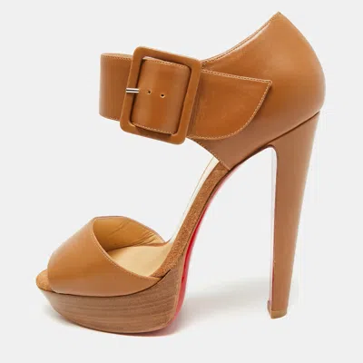 Pre-owned Christian Louboutin Haute Retenue Size 39 Brown Leather Platform Sandals