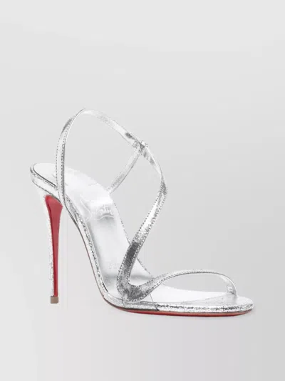 Christian Louboutin Heeled Sandals With Strappy Metallic Finish In Grey