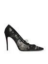 Christian Louboutin Km Lace 100 Suede-trimmed Pumps In Black