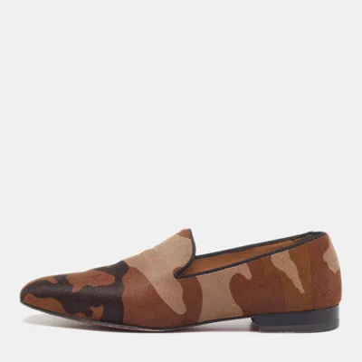 Pre-owned Christian Louboutin Henri Size 44 Brown Camouflage Calf Hair Smoking Slippers