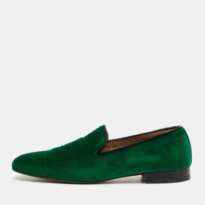 Pre-owned Christian Louboutin Henri Size 44 Green Velvet Smoking Slippers