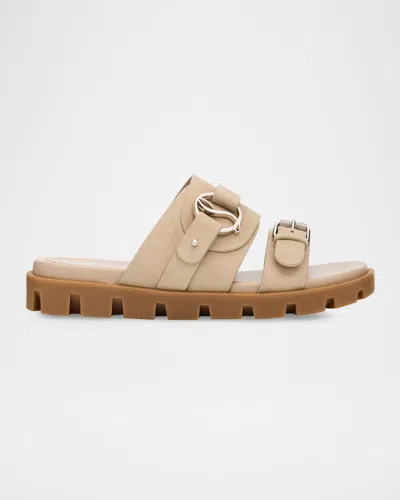 Christian Louboutin Her In Roma Suede Lug-sole Slide Sandals In Brown