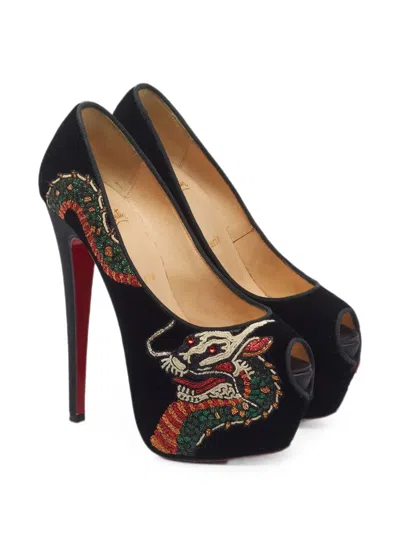 Pre-owned Christian Louboutin Highness Dragon Tattoo Platform Pumps In Black