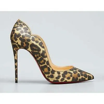 Pre-owned Christian Louboutin Hot Chick 100 Black Brown Gold Leopard Coins Heel Pump 37