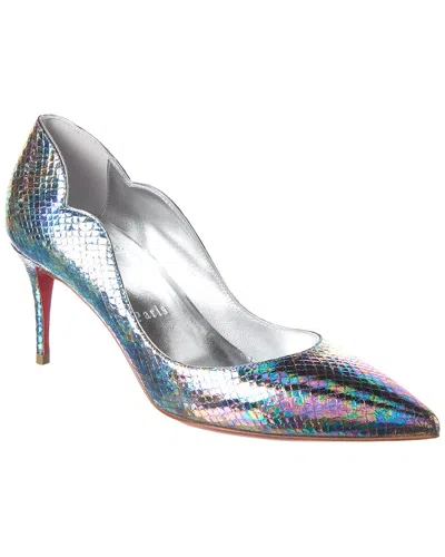 Christian Louboutin Hot Chick 70 Snake-embossed Leather Pump In Silver