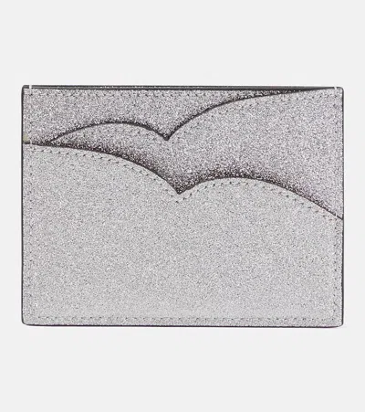 Christian Louboutin Hot Chick Glittered Leather Card Holder In Silver