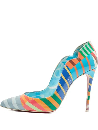Pre-owned Christian Louboutin Hot Chick Printed Leather Pumps In Blue