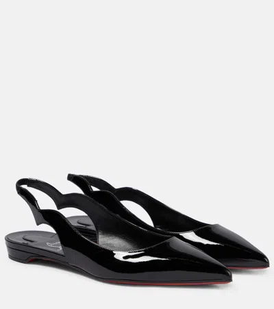Christian Louboutin Hot Chickita Patent Red Sole Slingback Flats In Black
