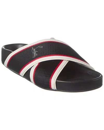 Christian Louboutin Hot Cross Bizz Donna Web Slide Sandals In Black