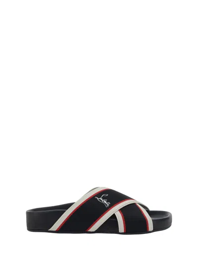 Christian Louboutin Hot Cross Bizz Donna Web Slide Sandals In Black