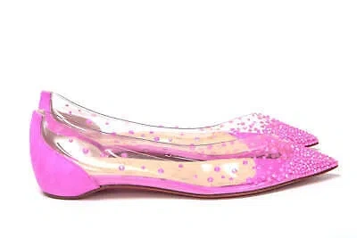 Pre-owned Christian Louboutin Hot Pink Suede Crystals Flat Point Toe Shoe