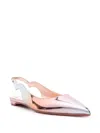 CHRISTIAN LOUBOUTIN SILVER-TONE GRAY PATENT LEATHER POINTED TOE BALLET SLINGBACK SHOES