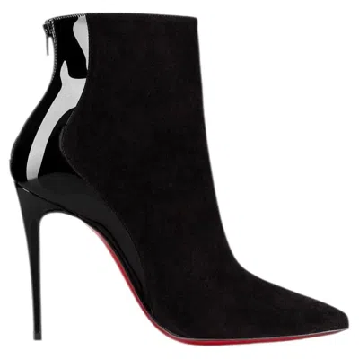 Pre-owned Christian Louboutin Iconic  Black Suede&patent Leather Classic Ankle Boots 9 39.5