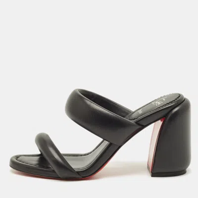 Pre-owned Christian Louboutin Inflama Sab Size 38.5 Black Leather Slide Sandals