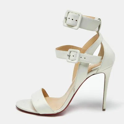 Pre-owned Christian Louboutin Iridescent White Leather Multipot Ankle Strap Sandals Size 40