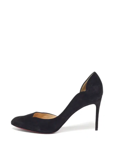 Pre-owned Christian Louboutin Iriza D'orsay-cutout Suede Heeled Pumps In Black