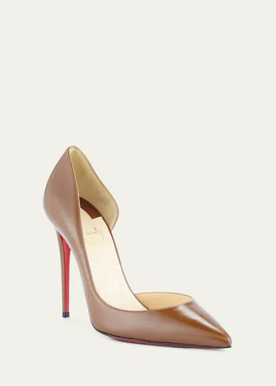 Christian Louboutin Iriza Patent Open-side Red Sole Pump In Nude