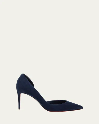 Christian Louboutin Iriza Suede Half-d'orsay Red Sole Pumps In Blue