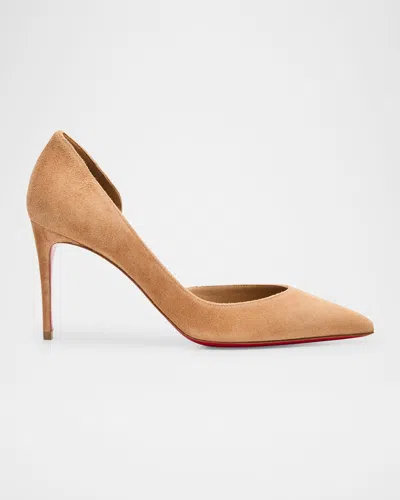 Christian Louboutin Iriza Suede Half-d'orsay Red Sole Pumps In Brown