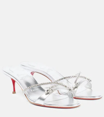 Christian Louboutin Iza Queen 55 Embellished Leather Sandals In Silver