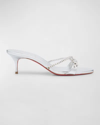 Christian Louboutin Iza Queen Crystal Red Sole Mule Sandals In Silver