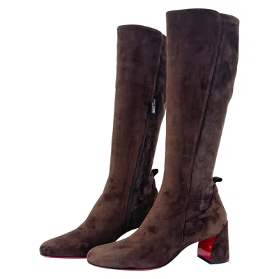 Pre-owned Christian Louboutin Jane Botta 55 Cosme Brown Suede Knee High Boots 40.5