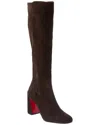 Christian Louboutin Jane Botta 85 Suede Knee-high Boot In Brown