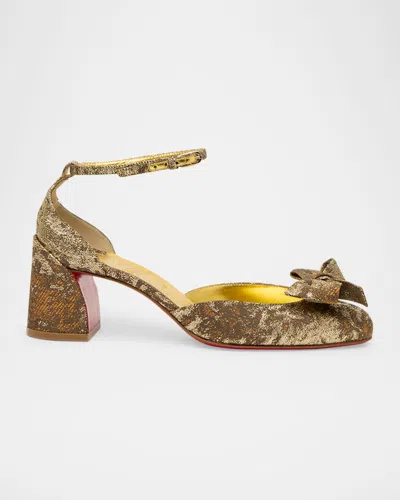 Christian Louboutin Jane Bow Red Sole Pumps In Gold