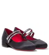 Christian Louboutin Girl's Jane Fille Strass Ballerina Flats, Toddlers/kids In Black/lin Loubi
