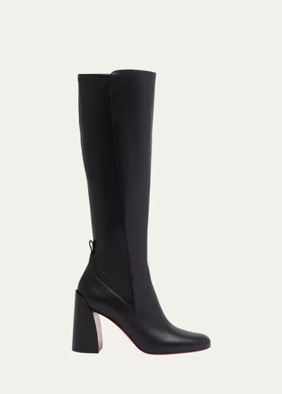 Christian Louboutin Jane Leather Red Sole Knee Boots In Black